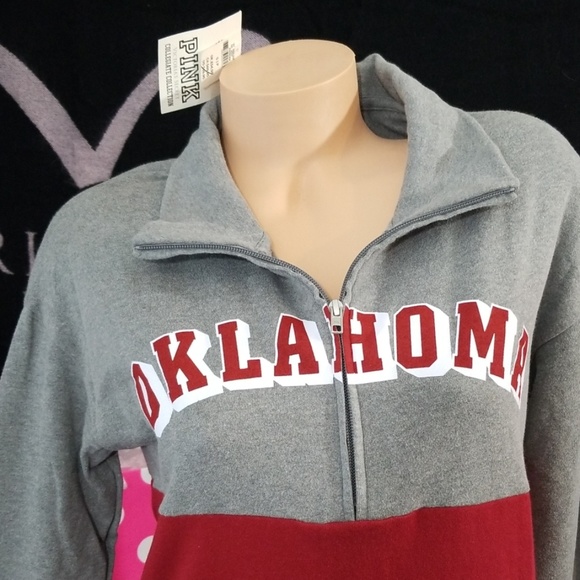NWT!  PINK VS OKLAHOMA 1/2 ZIP PULLOVER - Picture 2 of 5